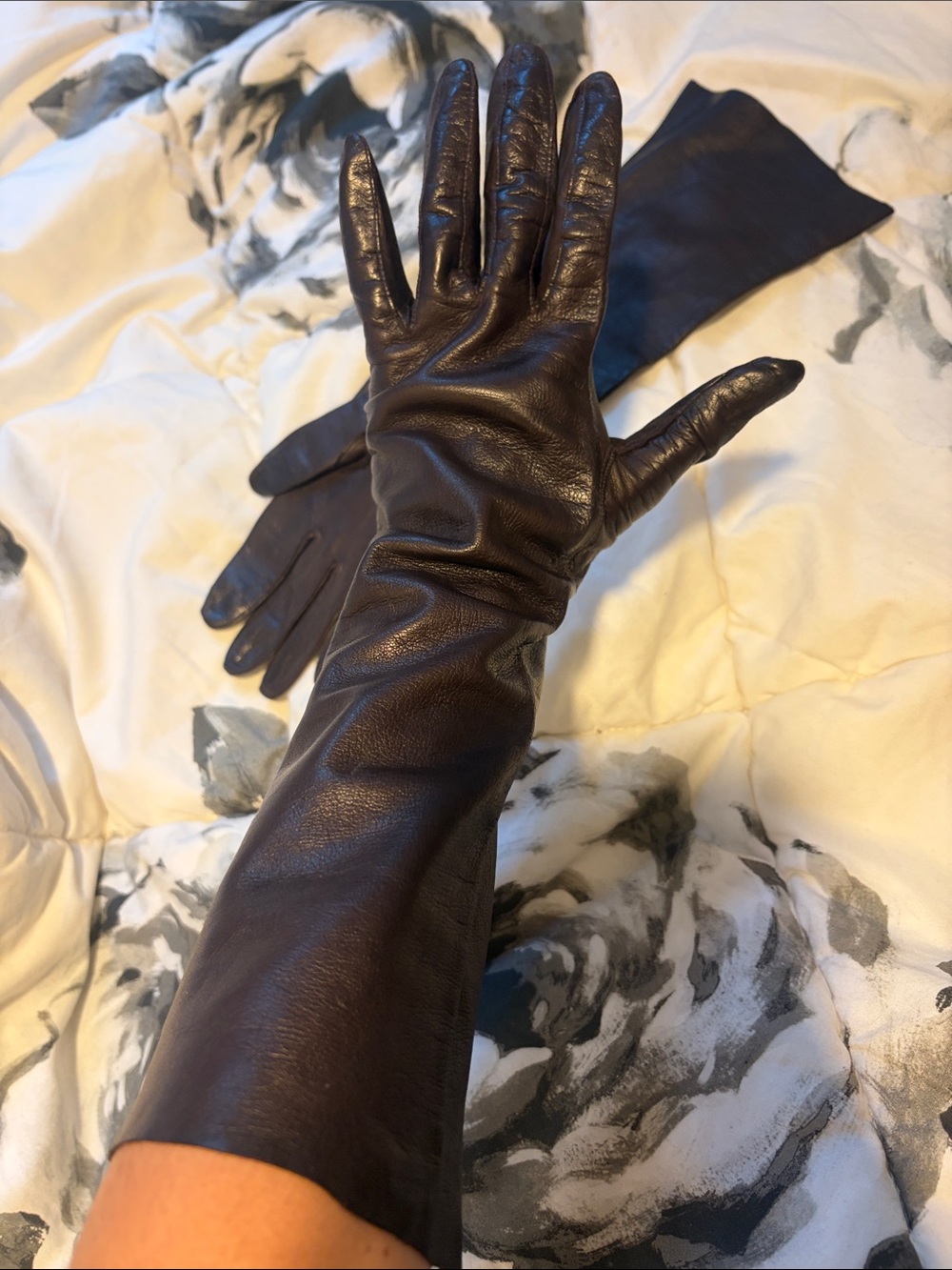 Vintage Chocolate Brown Long Leather Gloves